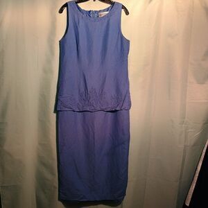 Vintage Sleeveless Blue Two-Piece Look Dress – Embroidered Midi